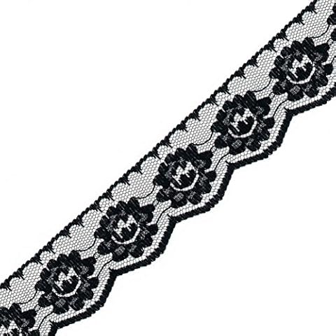 Black Scalloped Edge Floral Lace Trim 25mm Cover