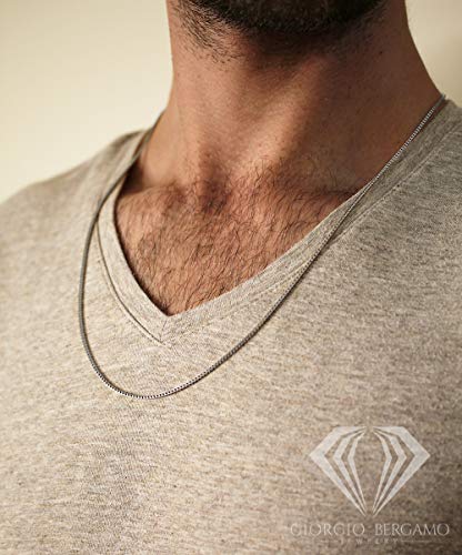 Giorgio Bergamo 925 Italian Sterling Silver 1mm - 5.5mm Solid Franco Chain, Rhodium Plated Square Box Link Necklace, Bracelet or Anklet4