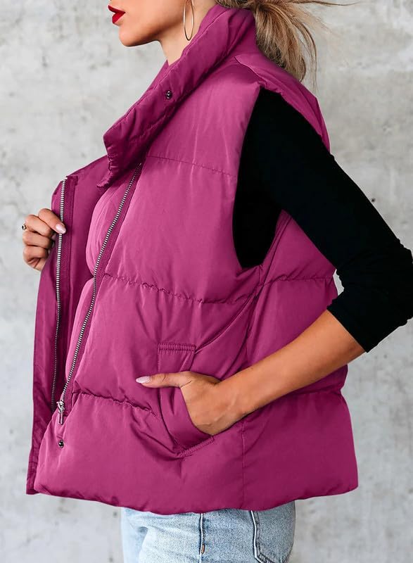 Dokotoo Women's Casual Winter Puffer Vest Sleeveless Cropped Outerwear Warm Lightweight Stand Collar Down Coats with Pockets - Image 3