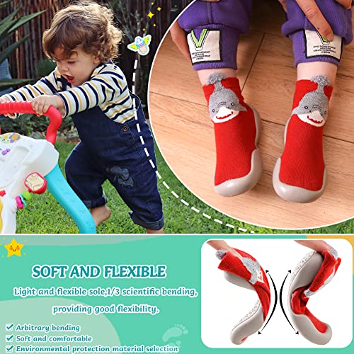 Childrens Kids Toddlers Animal Rubber Sole Non-Skid Indoor Floor Slipper Baby Boy Girls Breathable Cotton Outdoor Shoes Socks (Red, Insole: 5.7 Inch) #TOP1