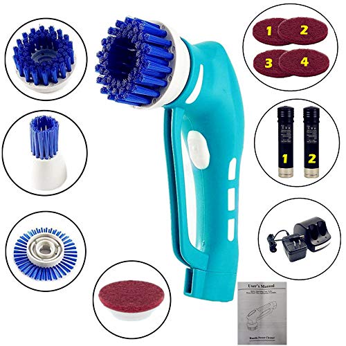 Electric Scrubber Power Cordless, Portable 360 Handheld Washing Cleaning Machine with 7 Replaceable