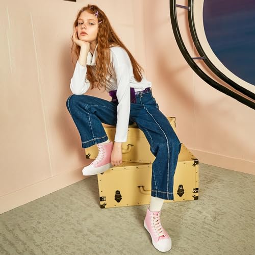 Image of Uoidru High Top Sneakers for Women Canvas Shoes White Canvas High Tops Women Casual Shoes Lace Up Fashion Sneakers
