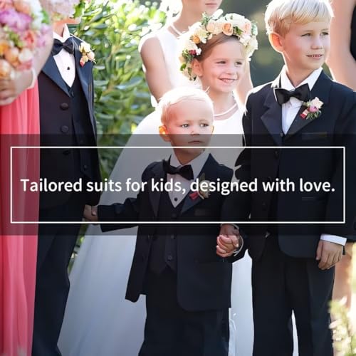 Image of Tuxedo Suits for Boys 3 Pieces Slim Fit Boys Formal Suit Dresswear Ring Bearer Outfit Blazer Vest Pants for Wedding Grooms
