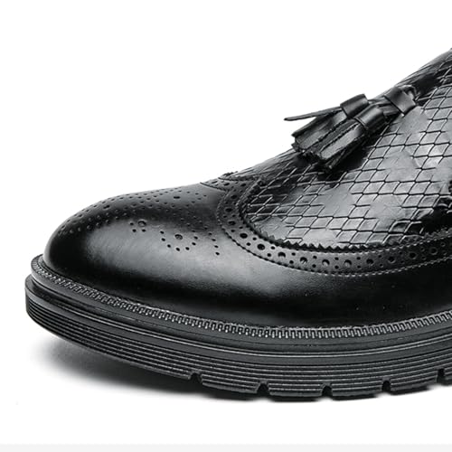 Men's Tassel Loafers Woven Pattern Leather Slip-on Dress Shoes Wide Round Toe Brogue Wingtip Business Design Fashion Non-Slip Work Casual Shoes4