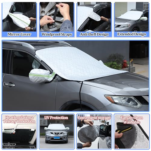 Image of Windshield Snow Cover Compatible with X-Trail 2014-2024, Car Snow Cover, Front Windshield Sunshade, Exterior Windscreen Sun Shade, UV-Rays Sun Ice Snow Frost Protector, 4-Layer Windshield Cover