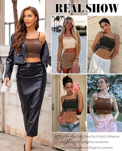 Image of Avidlove Lace Bralette for Women High Neck Camisoles Racerback Double-Layered Crop Top