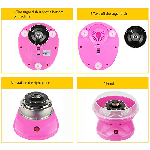 Zuckerwattemaschine, Retro Cotton Candy Machine, Zuckerwatte Maschine mit Stäbchen und Messlöffel, Zuckerwattenmaschiene für Zuhause Kindergeburtstag Party (A-Rosa) – Bild 7