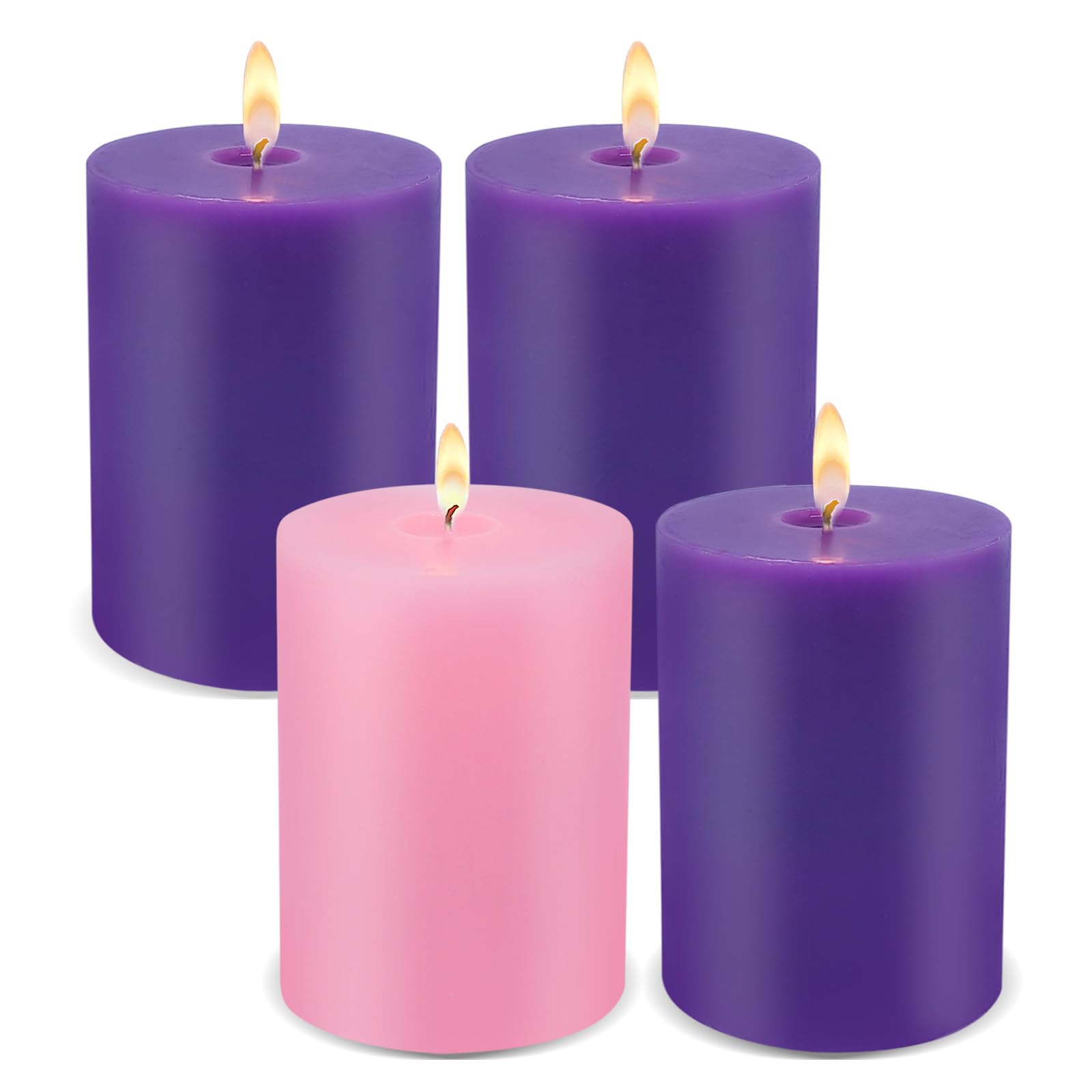 Christmas Candles - 4 Unscented Purple Pink Holiday Taper Candles, 2x3 inch, Home Decor, Unscented Advent Wreath Candles for Christmas, Home Decor, Celebration
