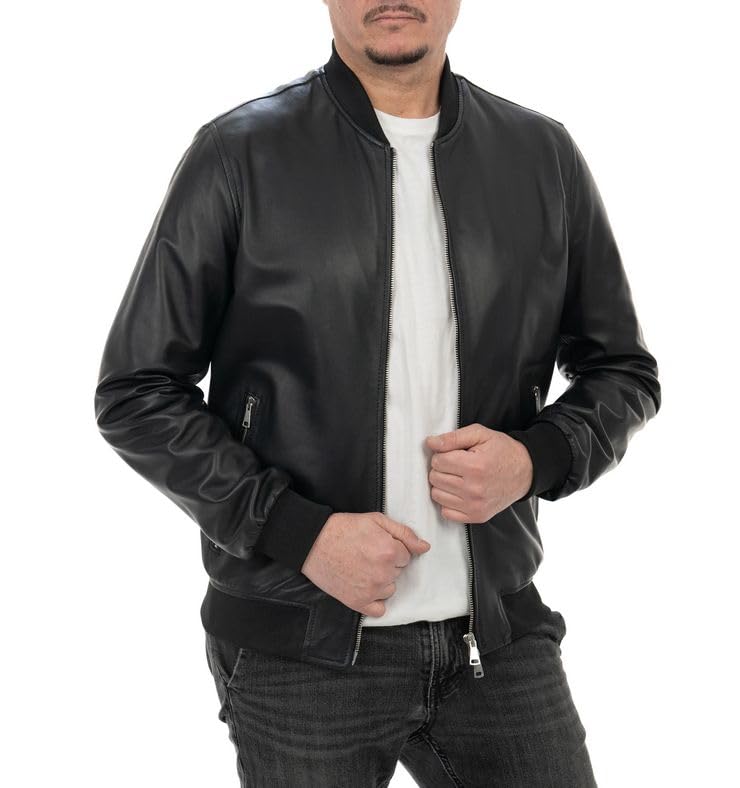 Pelletterie Borghese | Bomber Pelle Uomo Nero | Giacca Pelle | Giubbotto Pelle | Vera Pelle | Pelle di Vitello | Giacca Moto | Made in Italy | A101