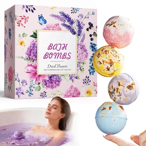 Set de 4 Bombas de Baño Naturales,Set Bolas de Baño con Aceites Esenciales,Bomba de Baño Relajante y Efervescente,Set de Bolas de Baño Regalo para Mujeres, Madre Cumpleaños,100gx4pcs