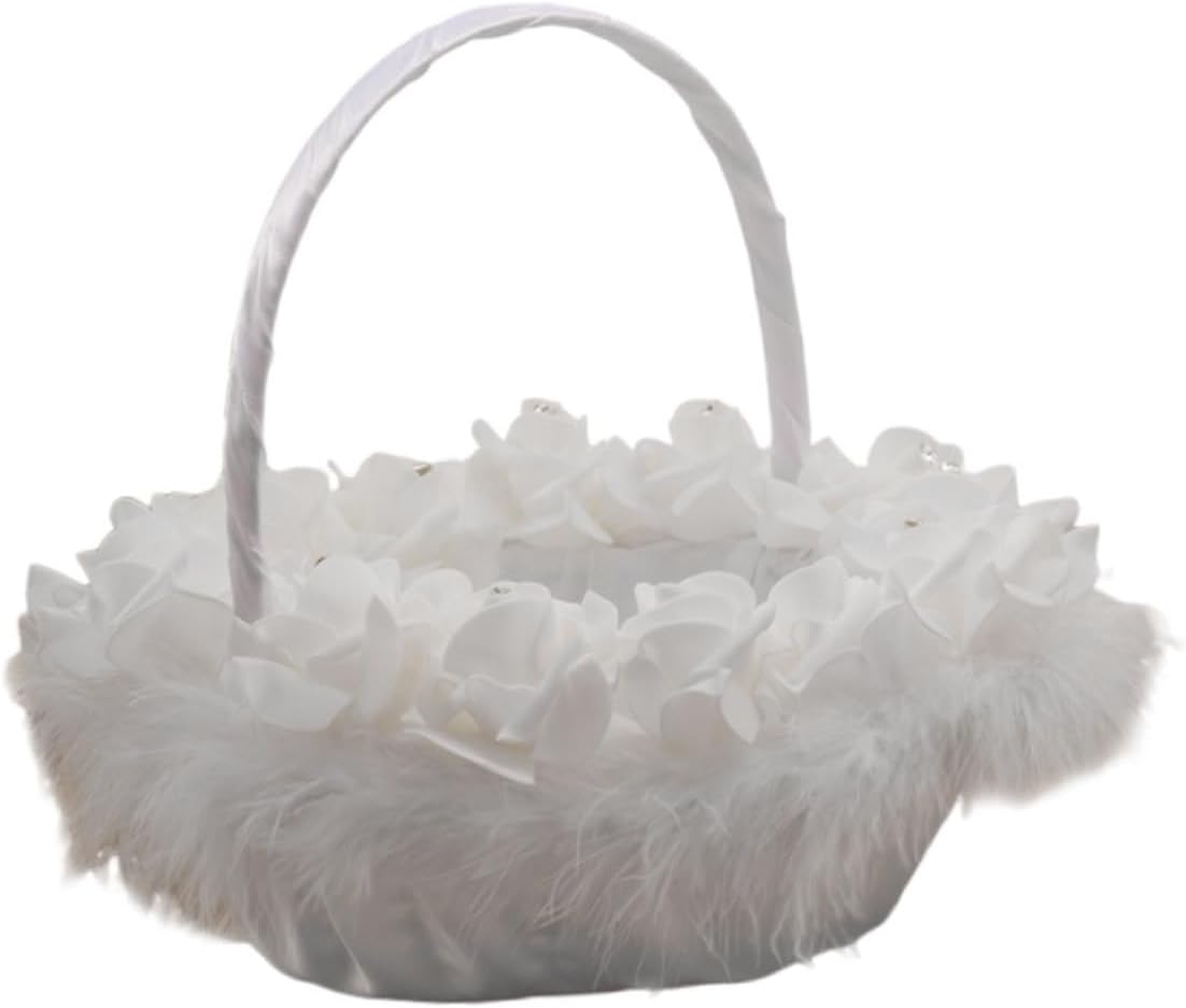SUPVOX Wedding Flower Girl Basket White Woven Basket for Bride Floral Holder Wedding Supplies Ceremony Use