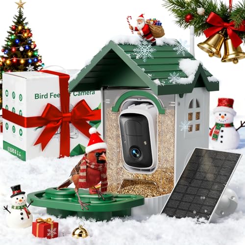 Bird Feeder with Camera, 2K HD Solar Powered Birdhouse with Cam for Outdoors, AI Identify Birds Species, Auto Capture & Real-time Notifications (Green)