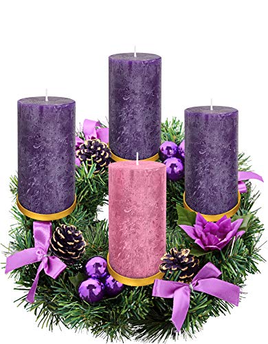 Purple Ribbon Advent Wreath Ring Candle Holder For Pillar Advent Candles - Large Size - Christmas Advent Wreaths Candleholder Stand - Advent Candle Decor - Advent Gifts #TOP4