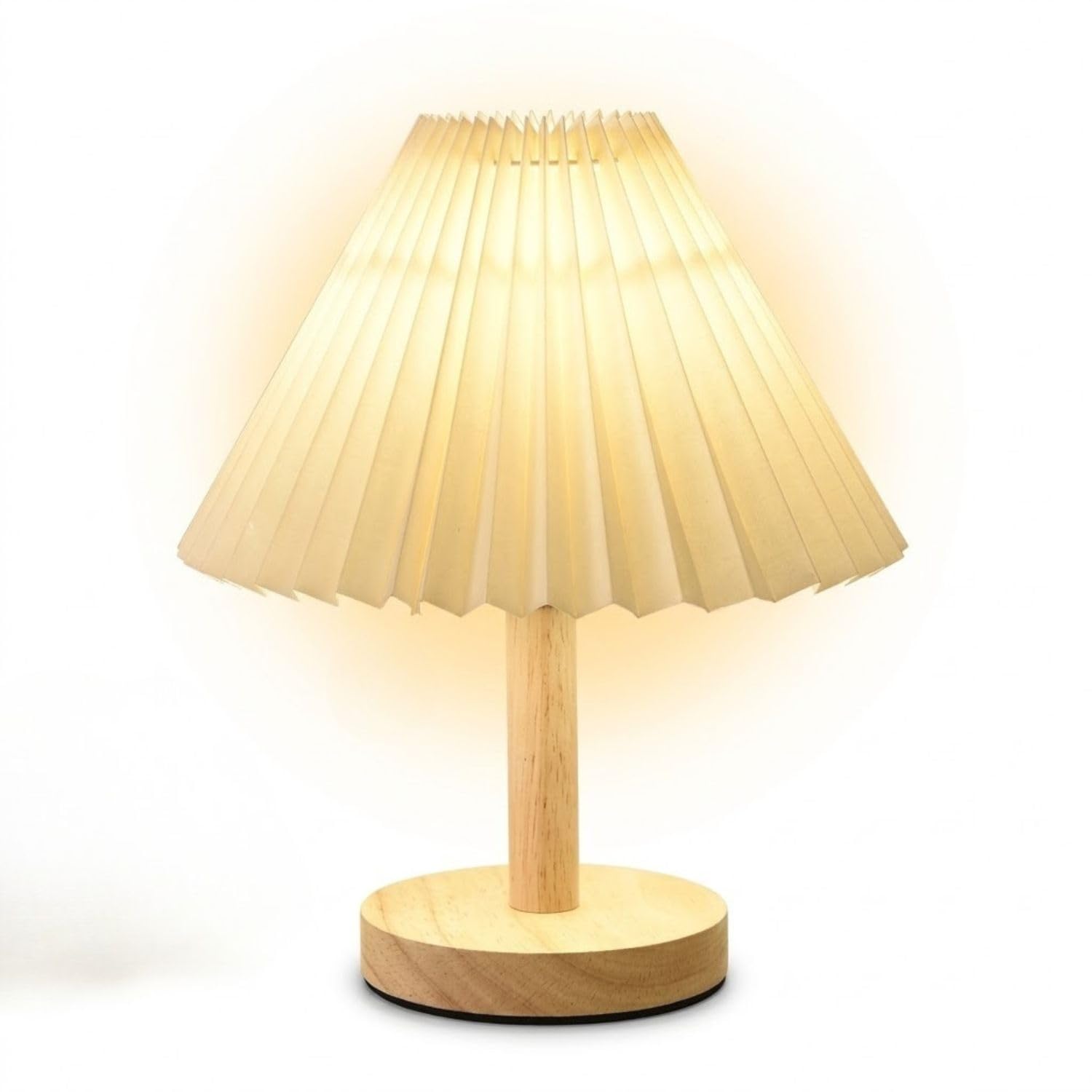 Abajur de Mesa Luminária Elegante Com Led Embutido Fonte USB 26cm Base de Madeira Bege