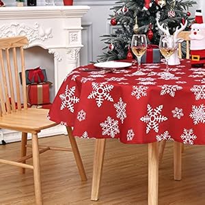 CAROMIO Christmas Tablecloth 60 Inch, Round Table Cloth Outdoor Winter Christmas Decorations Table Decor Dining Table Cover, Farmhouse Xmas Red Snowflake for Banquet Party Kitchen Dining Room CAROMIO Christmas Tablecloth 60 Inch Round Table Cloth Outdoor Winter Christmas Decorations Table Decor Dining Table Cover Farmhouse Xmas Red Snowflake for Banquet Party Kitchen Dining Room