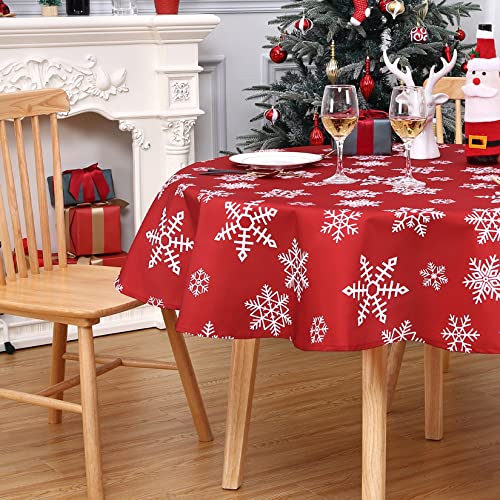CAROMIO-Christmas-Tablecloth-60-Inch-Round-Table-Cloth-Outdoor-Winter-Christmas-Decorations-Table-Decor-Dining-Table-Cover-Farmhouse-Xmas-Red-Snowflake-for-Banquet-Party-Kitchen-Dining-Room CAROMIO Christmas Tablecloth 60 Inch Round Table Cloth Outdoor Winter Christmas Decorations Table Decor Dining Table Cover Farmhouse Xmas Red Snowflake for Banquet Party Kitchen Dining Room