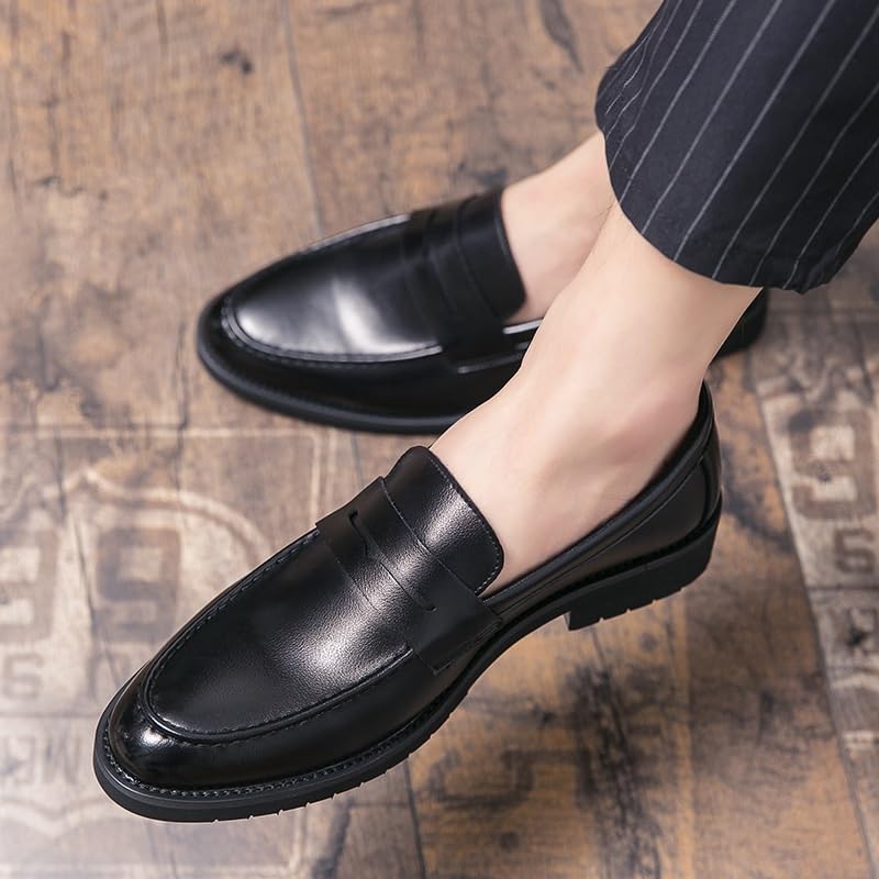 Men's Dress Oxford Formal Shoes Casual Low Top Office Business Plain Toe Slip-on Synthetic Leather2