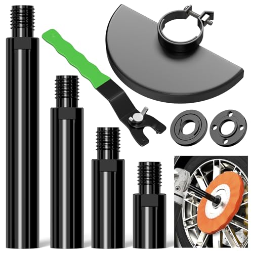 BURMONG Angle Grinder Attachment Kit with 4 Extension Shaft (1.96 2.75 3.9 5.5) 2 Pcs Flange Nut 1 Spanner Wrench 1 Disc Guard - 5/8-11 Arbor for Extend 4-1/2 Angle Grinder