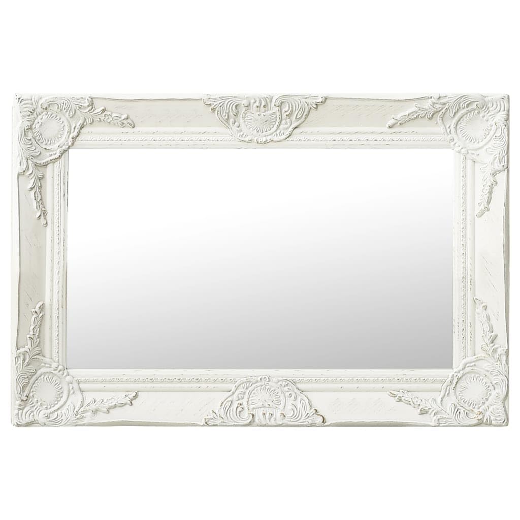 vidaXL Espejo de Pared Estilo Barroco Rectangular Colgante Armario Baño Antiguo Retro Consumo de Maquillaje Decoración Hogar Blanco 60x40 cm