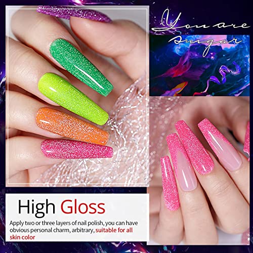UR SUGAR UV Nagellack Neon Glitzer Shellac Set, 6 Farben Reflechissant UV Gel Nagelgel Set Gel Nagellack Holographisch… – Bild 3