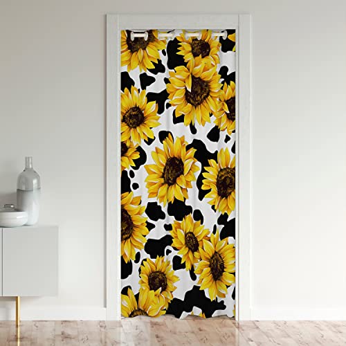 Loussiesd Milk Cow Blackout Curtains Window Sunflower Floral Treatments Doorway Curtain Room Darkening Botanical Blackout Curtains for Doors with Windows106x203cm 1 Panel
