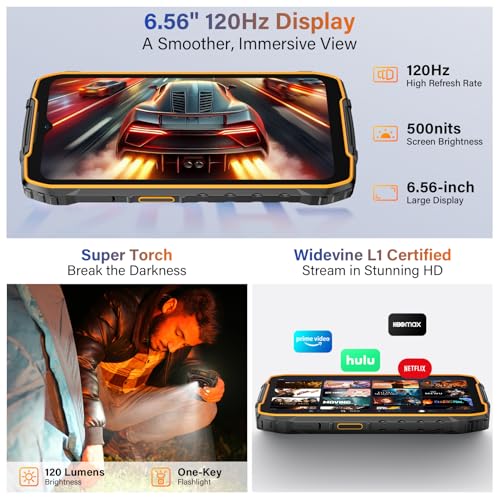 Image of Ulefone RugKing 4 Pro Android 15 Rugged Phone, 16GB+256GB 10200mAh Battery 6.56 inch 120Hz Display Tough Smarthone, 48MP Main Camera, Built-in Glare Flashlight, NFC / 4G Dual SIM /Widevine L1 - Orange