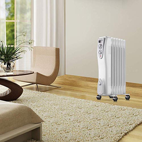Homeleader 1500W Oil Heater, Portable Space Heater, Electric Heater for Home and Office, Electric Oil Filled Radiator Heater, White