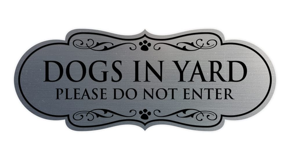 Signs ByLITA Designer Dogs in Yard Please Do Not Enter Wall or Door Sign | Durable Plastic | Double-Sided Foam Adhesive Tape (Brushed Silver) - Medium