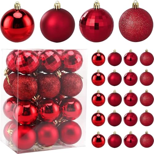24 Stück Christbaumkugeln Rot 4cm Weihnachtskugeln Kunststoff...