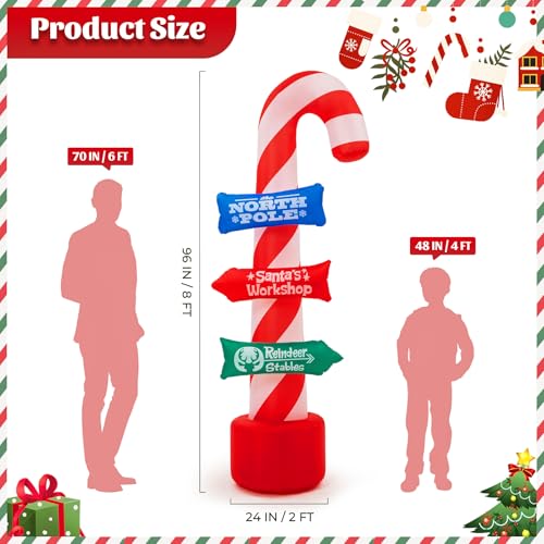 SOLLED 8 FT Outdoor Candy Cane Stacking Sign Inflatables with LED Lights Blow Up Yard, Garden, Outdoor Inflatable Christmas Candy Canes Xmas Blow Up Decor for Holiday,Outdoor Dec for Christmas Parties