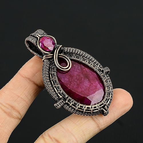 Copperie Lab Created Ruby Gemstone Pendant Copper Wire Wrapped Jewelry Necklace 20"-Ne-13 thumb #1