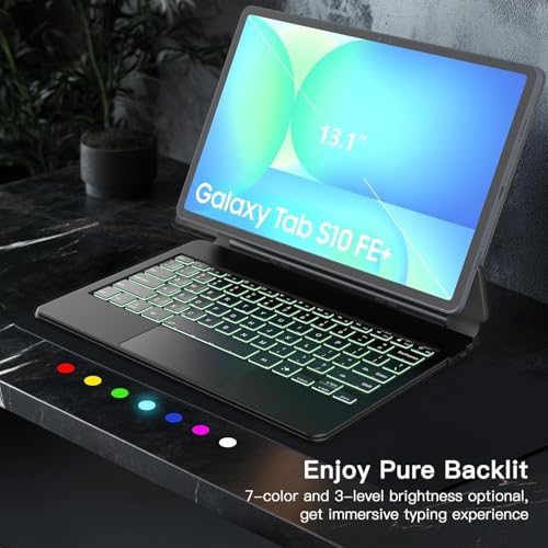 Image of RTSY Magic Style Keyboard case for Samsung Galaxy Tab S10 FE Plus /FE Plus 5G (13.1 Inch) with 7-Colors Backlit & Precision Trackpad, Floating Cantilever Magnetic Stand (Black)