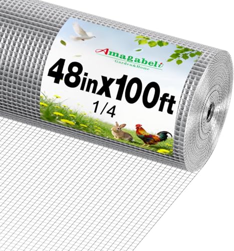 Amagabeli Galvanized Hardware Cloth 1/4 inch 48 x 100ft 23 Gauge Chicken Wire Fence Weld Wire Mesh Roll Garden Fencing Plant Supports Poultry Netting Snake Fence Gopher Wire Rabbit cage Tree Guard