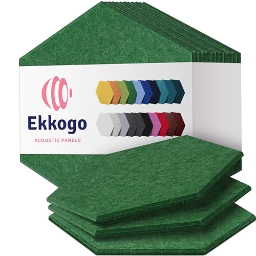 Image of Acoustic Panels 12-Pack Soundproof Wall Panels 12 inchX10.4 inchX0.4 inch Sound Panels High Density Sound Dampening Panels - [Dark Green Hexagon]