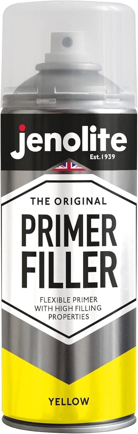 Jenolite Yellow Primer Filler Spray Paint | | High Fill Multi-Surface Primer Paint | Fills Small Dents & Scratches | Perfect For Car Bodywork, 3D Printer Models & More | 400Ml
