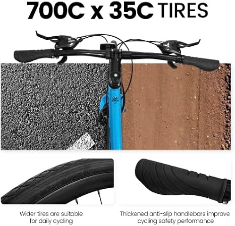 A28250 700C Road Hybrid Bike for Adult, 21-Speed Road Bike Road Bicycle Carbon Steel Frame/Dual-Disc Brakes/Multiple Colors