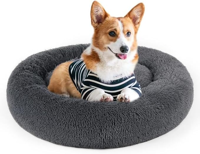 Dog Bed, Calming Dog Beds AntiAnxiety Indoor Round Dog Bed, Faux Fur