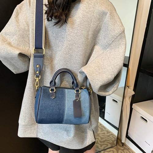 Women Handle Handbags Patchwork Mini Handbags Denim Shoulder Cross Body Bags Ladies Small Boston Purses Bag4