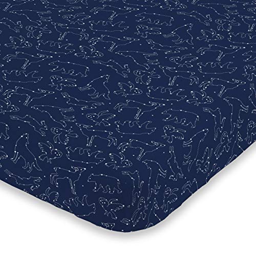 Image of NoJo Super Soft Navy & White Cosmic Constellations Nursery Mini Crib Fitted Sheet, Navy, White