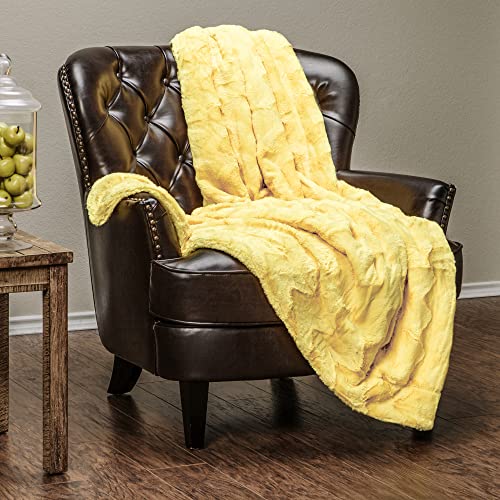 Chanasya Fuzzy Faux Fur Soft Wave Embossed Throw Blanket - Cozy And Warm Lightweight Reversible Sherpa For Couch, Home, Living Room, And Bedroom Décor (50X65 Inches) Yellow #TOP7