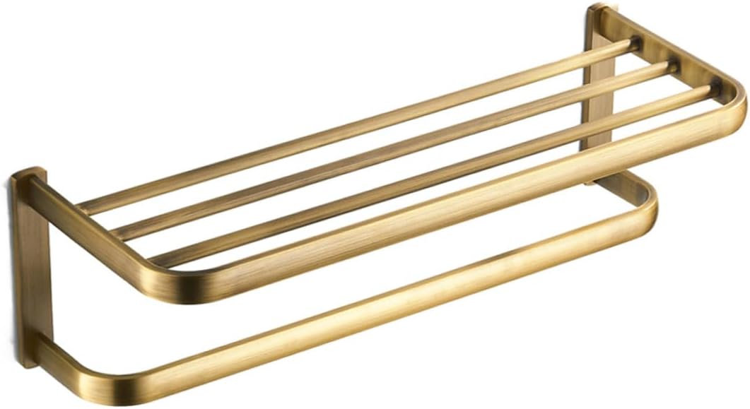 Generic Retro Brass Bathroom Towel Rack Wall-Mounted Holder with Vintage Finish Space-Saving Storage Rod for Drying Towels Easy Installation Bathroom Hardware Accessory
