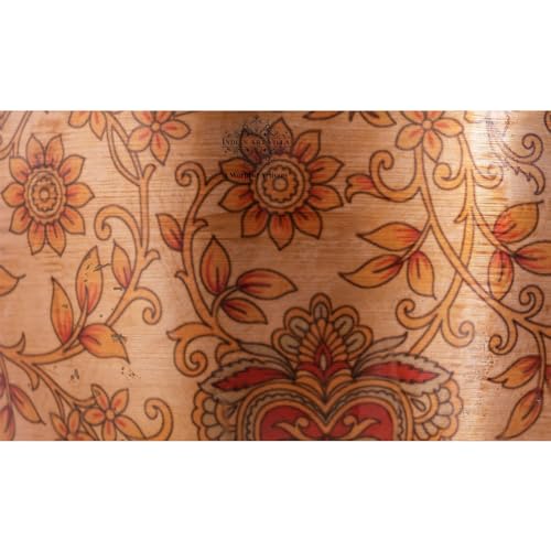 Image of Indian Art Villa Printed Leaf Design Copper Water Dispenser Pot Matka, Storage, Home Kitchen Garden, 13 LTR