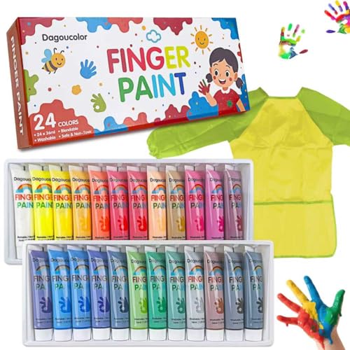 DagouColor Pittura per Le Dita Bambini, Lavabili, 24 Colori * 36ml Dita per Bambini, Colori Per Mani Kit di Pittura...