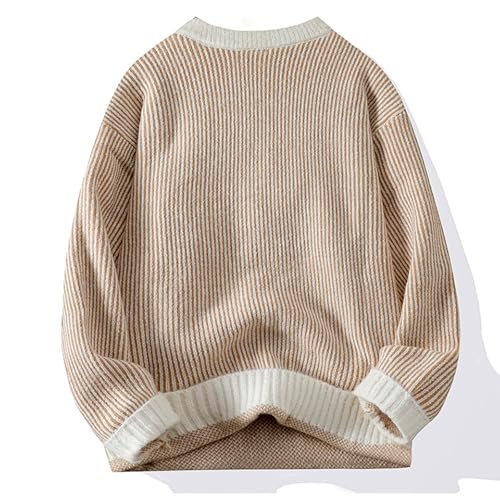 Mens Cable Knitted Heavey Sweater Fall Winter Thermal Color Block Patchwork Cable Chunky Knit Long Sleeve Sweaters3
