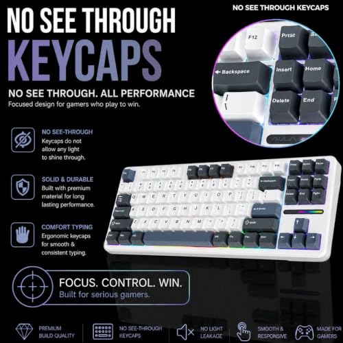 Image of AULA F87 Wireless Mechanical Keyboard | 75% TKL Gasket Custom Hot Swappable, 2.4Ghz /Type-C /Bluetooth Gaming | Pre-lubed Switch RGB Backlit (Smoke Blue, GrayWood Switch)
