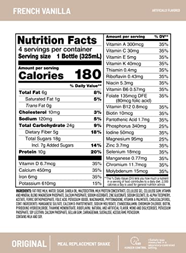 slimfast meal replacement shake original french vanilla 10g of ready to drink protein for weight loss 11 fl oz bottle 4 count packaging may vary