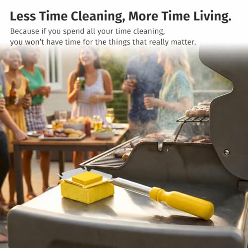 Image of East Oak Bristle-Free Grill Brush with Heat-Resistant Cleaning Pad, 17 inch Long Handle Stainless Steel BBQ Grill Cleaner, Steam Cleaning Scrubber for Round, V-Shaped and Angled Grill Grates