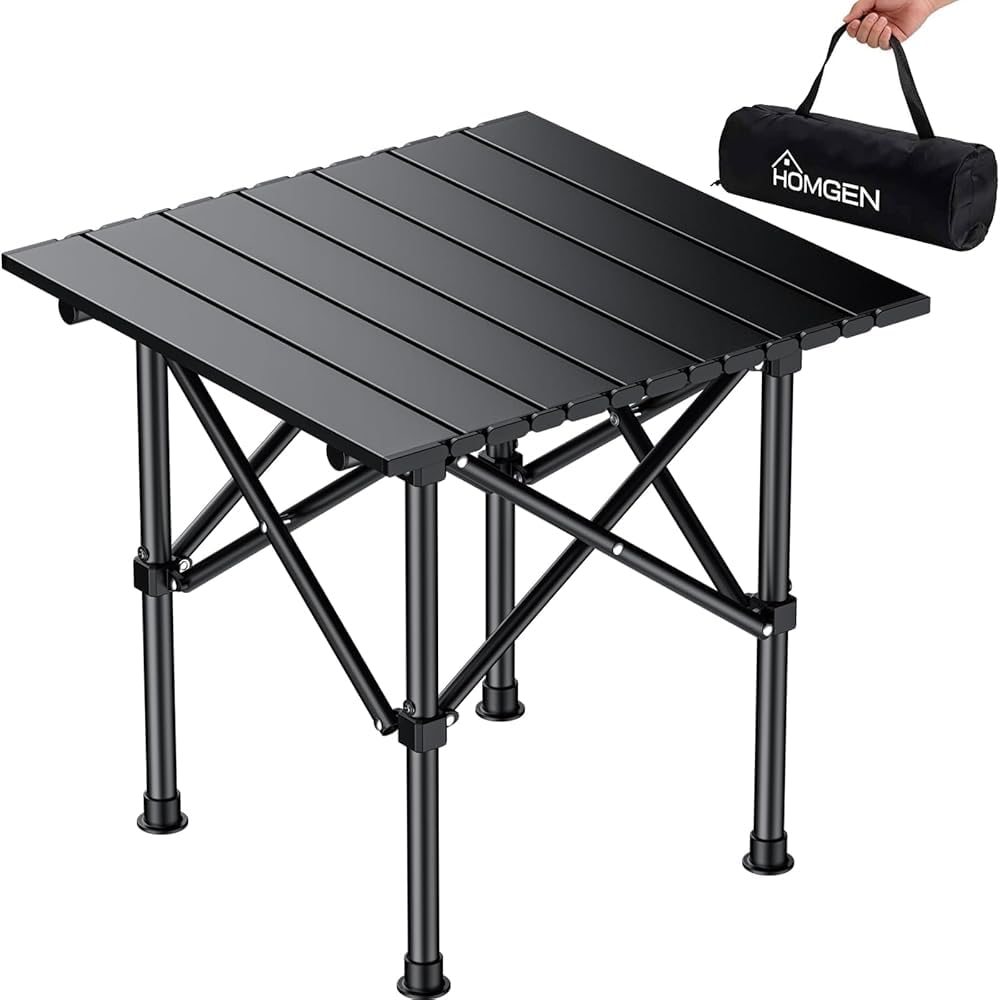 HOMGEN Mesa Plegable Camping Estable y Resistente Mesas Plegables Portátiles Ligera y Compacta Mesa Jardin Exterior 40x40cm Altura 40cm con Bolsa de Transporte para Picnic Playa y Camping