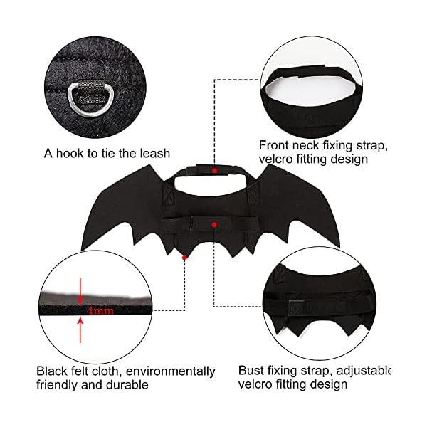 Bowtus halloween dog bat wings pet costume with pumpkin bells for halloween party decorations, cute puppy dog and cat collar bat wings cosplay party dress up funny cool appare(x-large) - image 5
