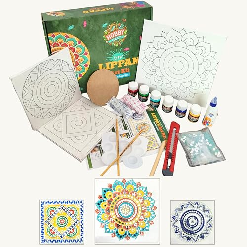Image of HobbyNest DIY Lippan Art Kit - Mandala Design | 3 Pre-Outlined Canvas Boards | Complete Mud Mirror Craft Kit | Hobby Kit for Beginners | Wall Decor | Gift (Mandala Set)